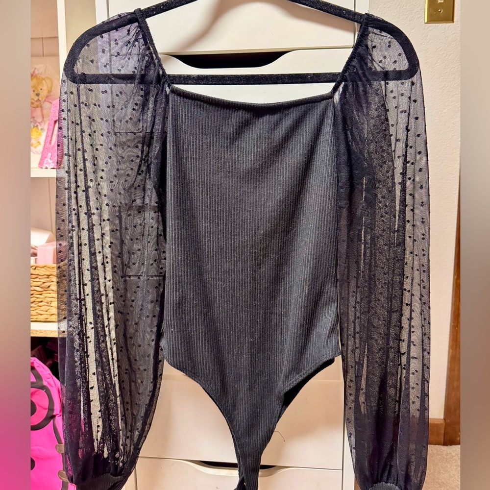 Chic Black Sheer Sleeve Bodysuit